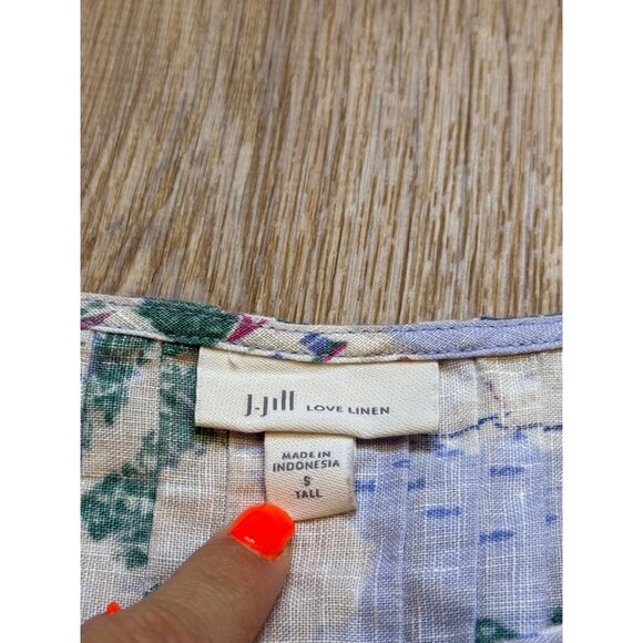 J Jill Love Linen Blue Toile Nautical Beach City Print Shift Dress Size Small Ta - Picture 6 of 6